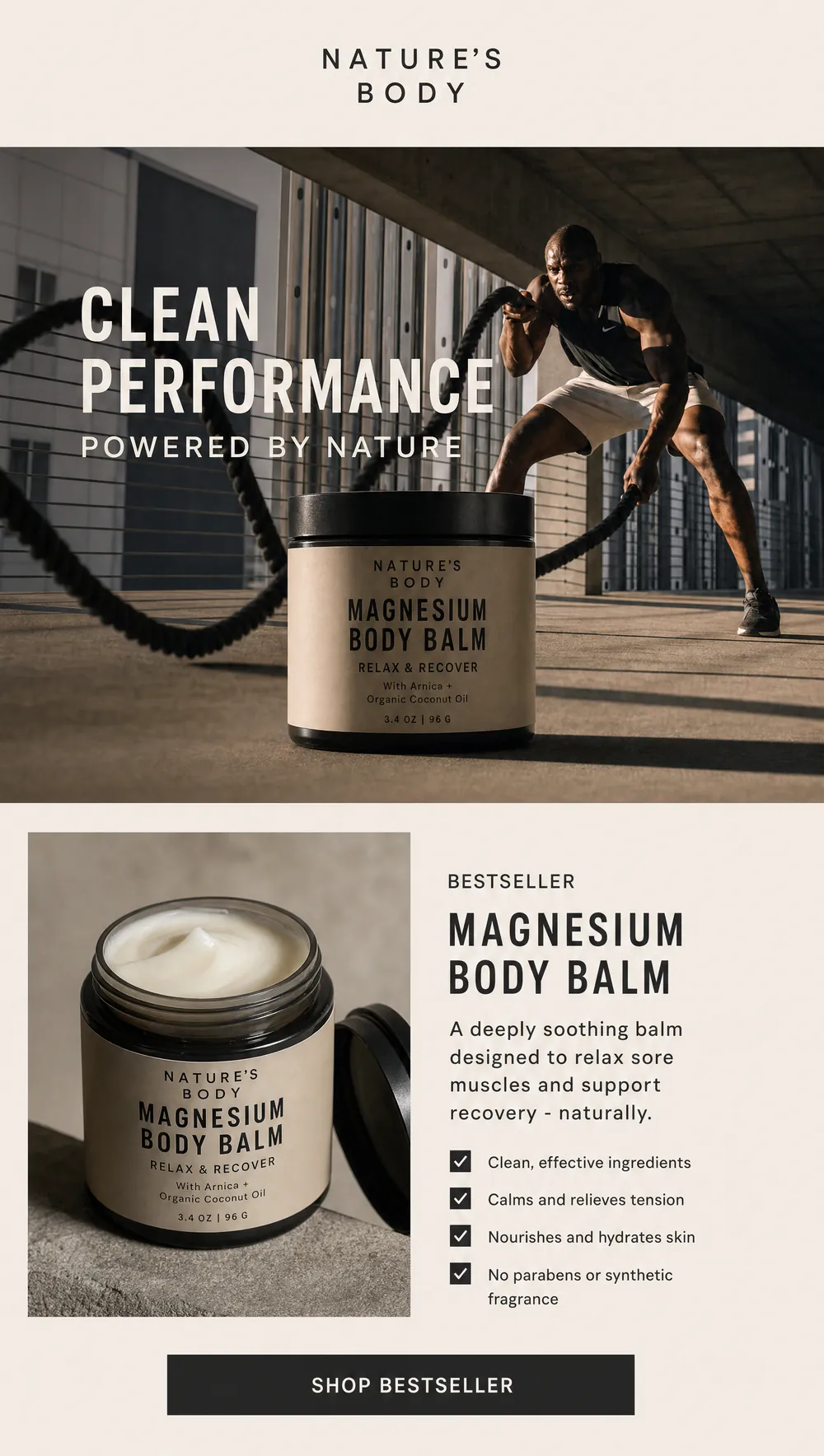 Body care email design for Nature's Body - Klaviyo campaign creative