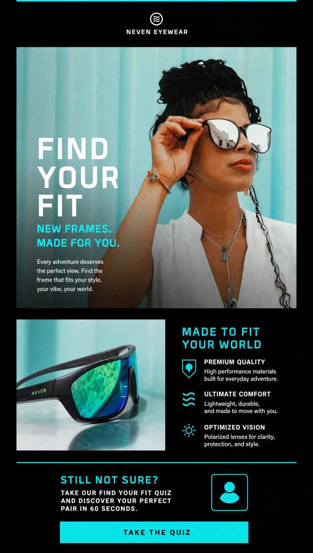 Eyewear email design for Neven Eyewear - Klaviyo campaign creative