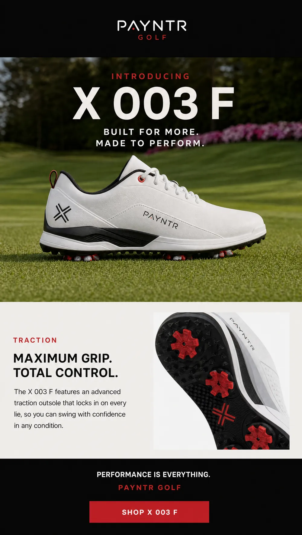 Performance golf email design for Payntr Golf - Klaviyo campaign creative
